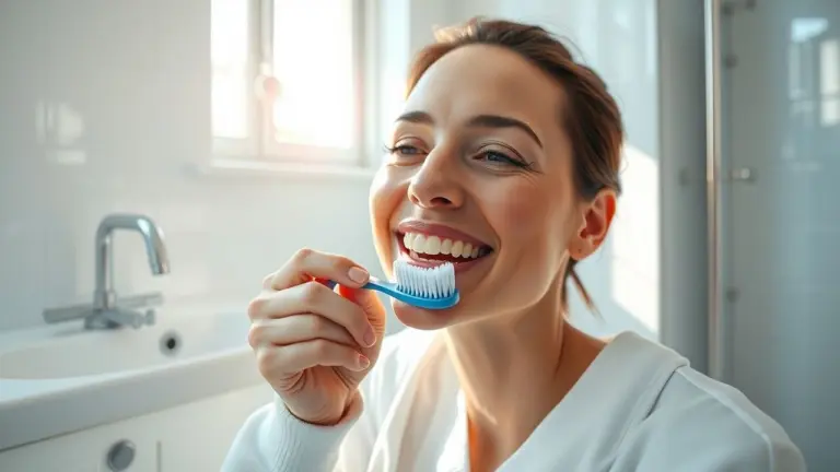 Patient brushing teeth after dental surgery.