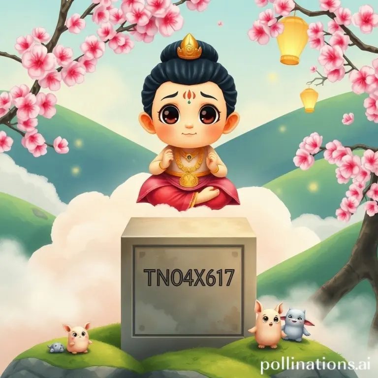 Ghibli-style Vamana character floating on clouds with cherry blossoms.