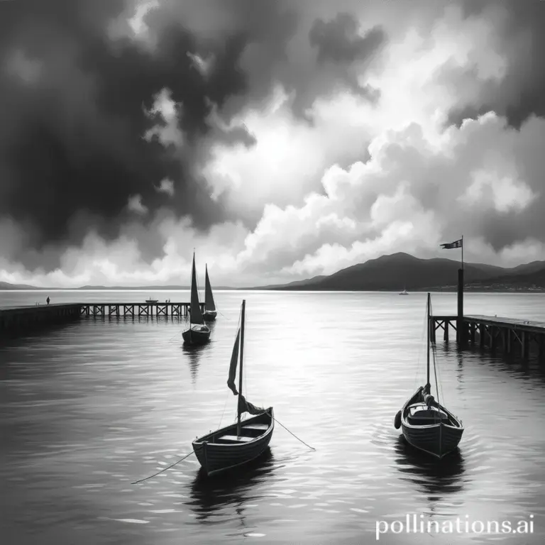 Two unoccupied boats sailing in a cove during a storm.