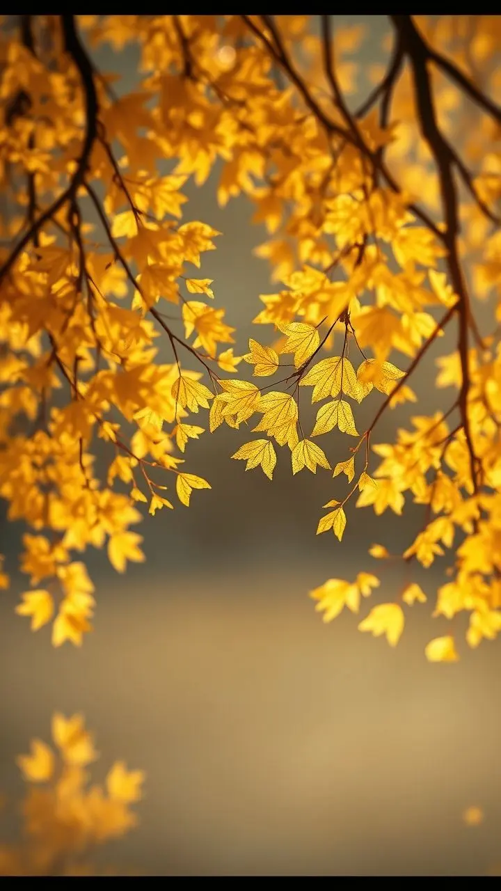 Golden ginkgo leaves in a thawing landscape with AI-generated frame-skip effects.