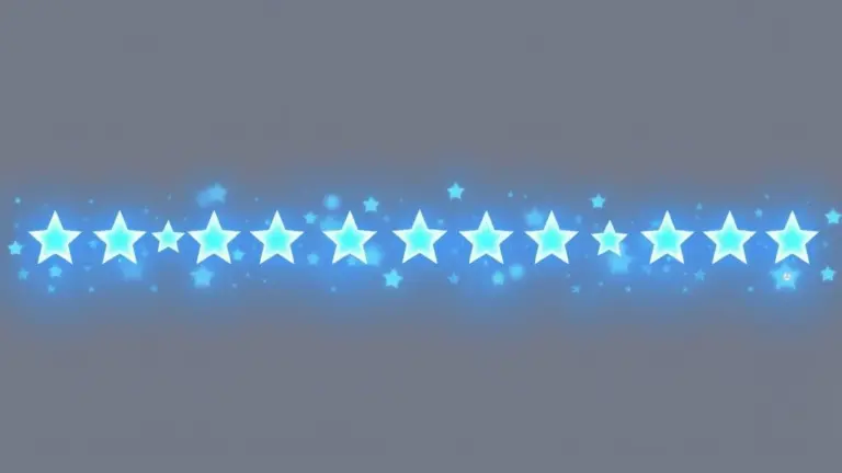 Horizontal header with glowing blue stars on transparent background.