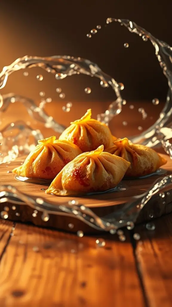 Fried dumplings with water swirls.