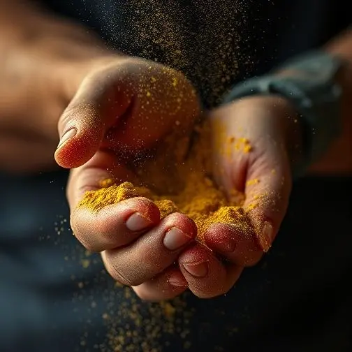 Masculine hand with golden sawdust