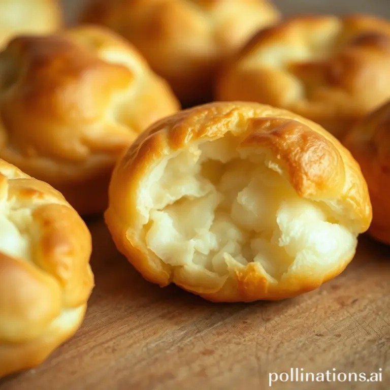 Close-up of golden, flaky milk puffs with a crisp exterior.