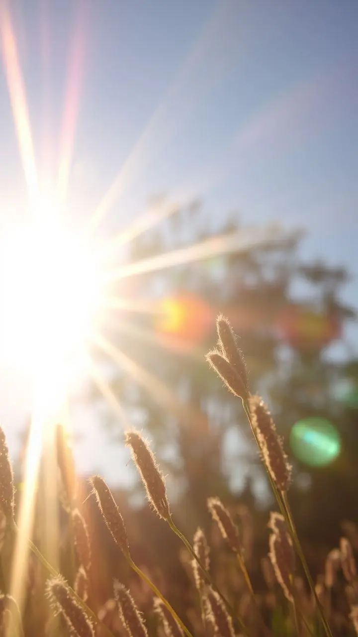 Vivid lens flare across a bright sky with golden sunlight.