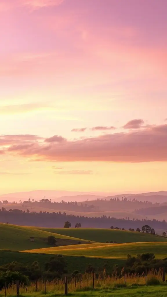 Serene landscape at sunset with golden hour lighting.