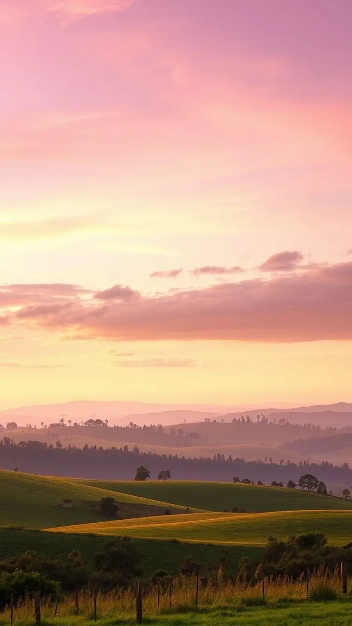 Serene landscape at sunset with golden hour lighting.