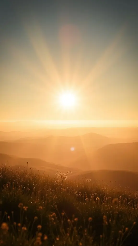Soft golden light blooming outwards in an ethereal landscape.