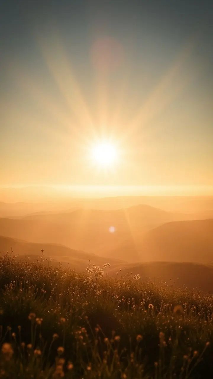 Soft golden light blooming outwards in an ethereal landscape.