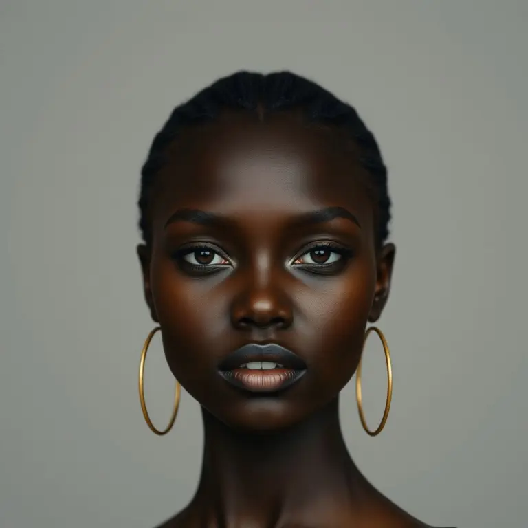 Portrait of a dark-skinned person with features aligning to the golden ratio.