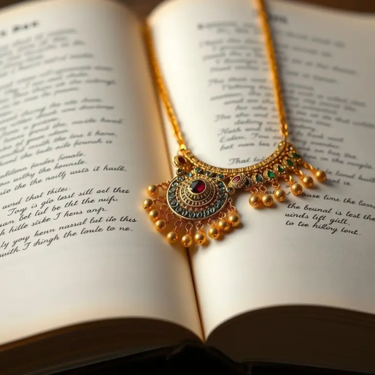 Kundan gold necklace on an old book.