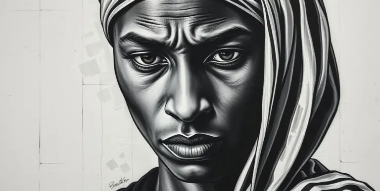 Charcoal portrait of a Hausa person with expressive lines, in the style of Egon Schiele.
