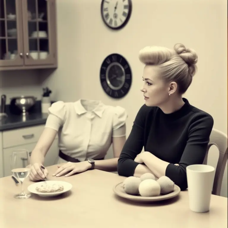 Helen Flanagan sitting at a kitchen table in casual clothes.