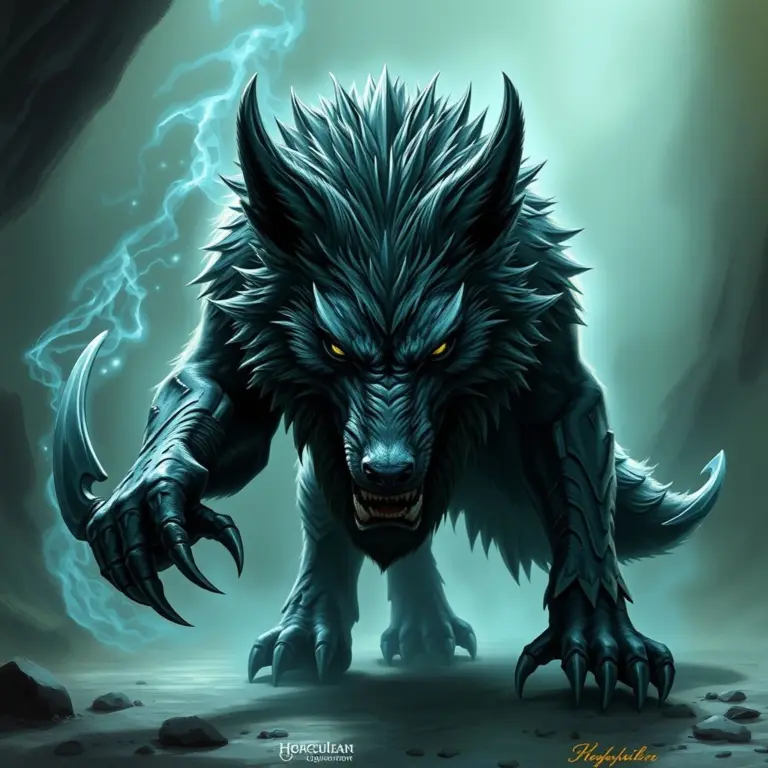 Obsidian claw wolf in Hogwarts courtyard.