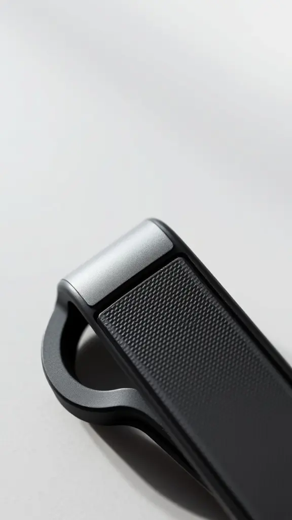 Close-up of a textured, ergonomic silicone grip clip.