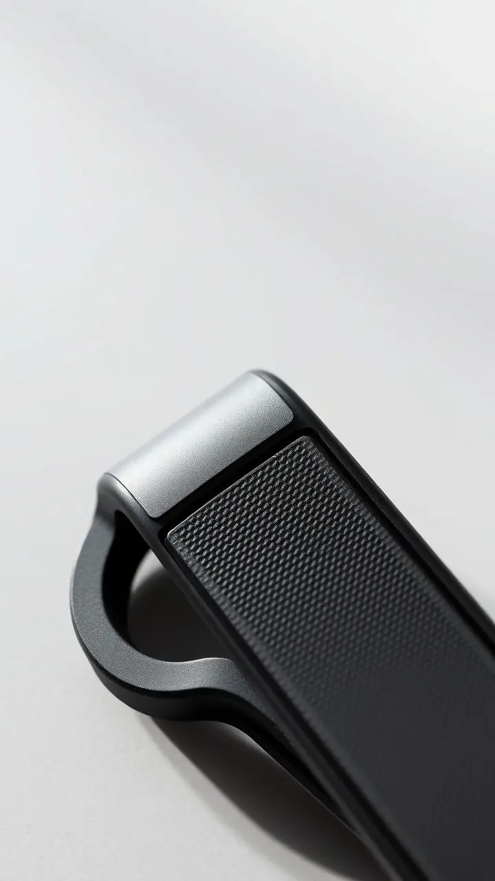 Close-up of a textured, ergonomic silicone grip clip.