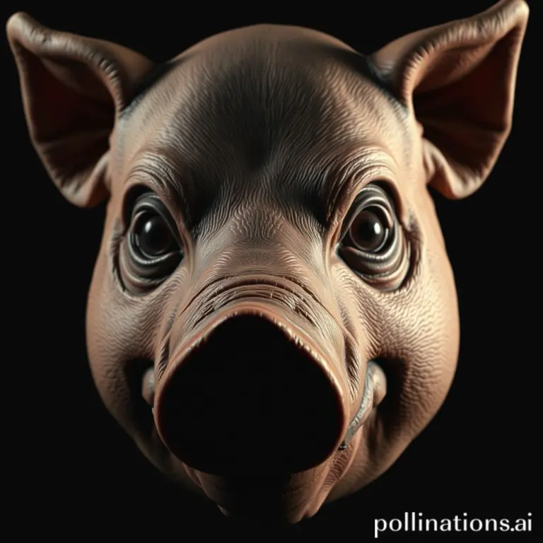 Close-up of a hyper-realistic pig mask.