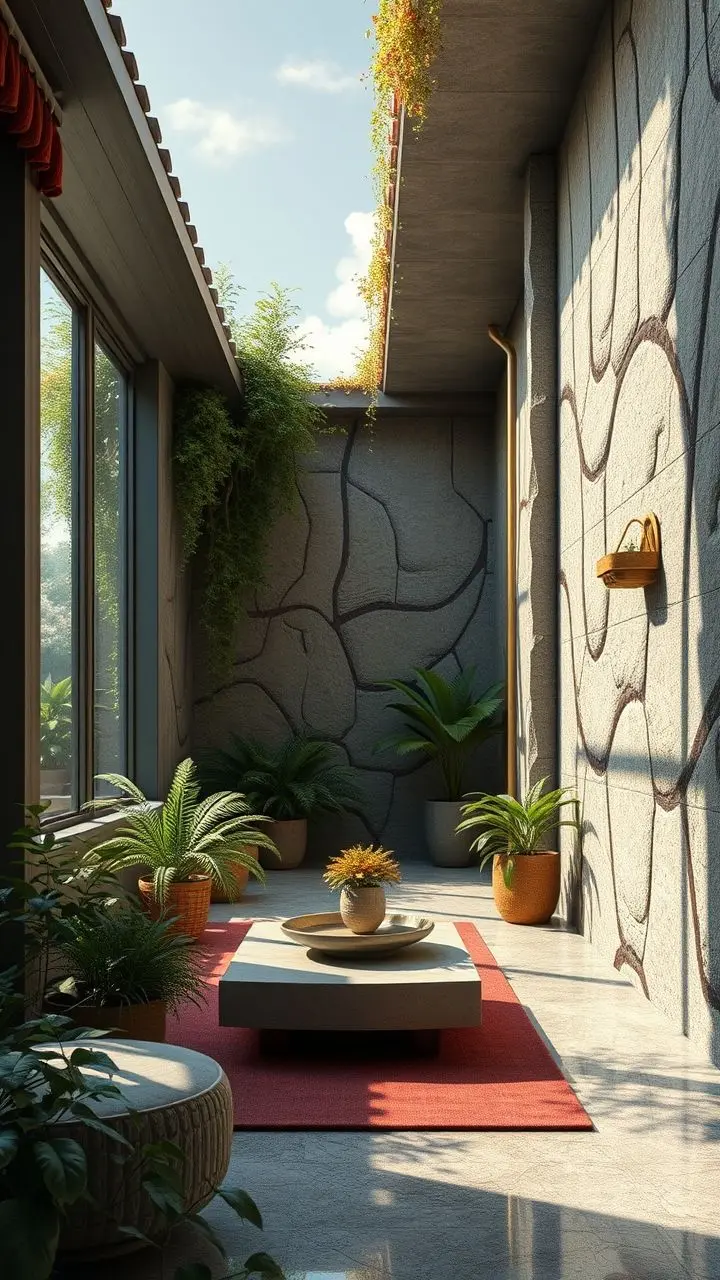 Photorealistic digital rendering of a natural scene with detailed textures and lighting.