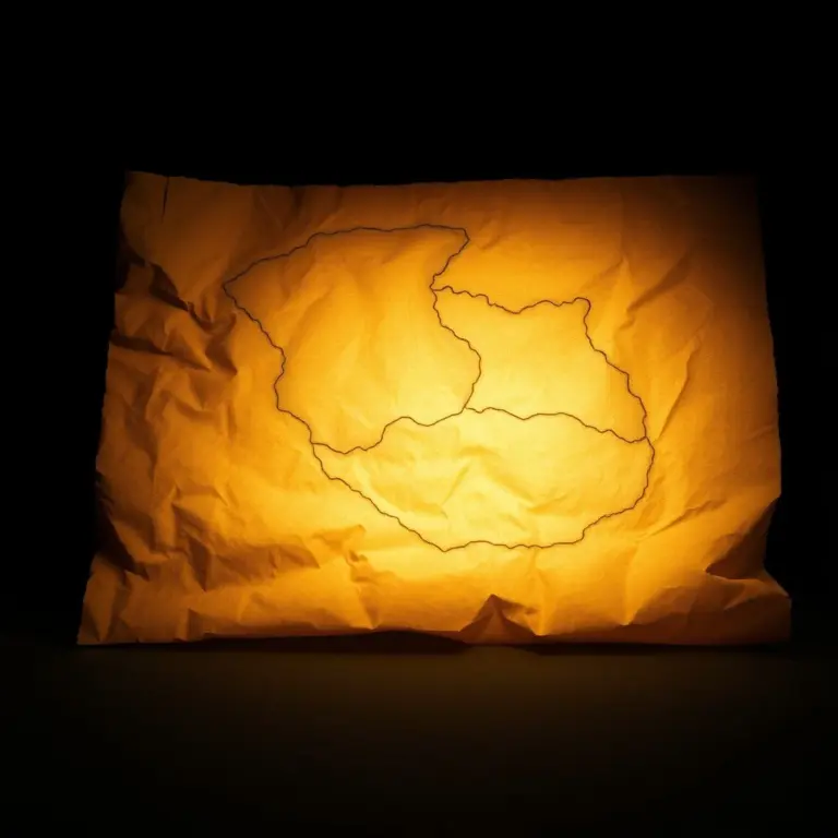 Backlit old parchment showing a hidden treasure map.