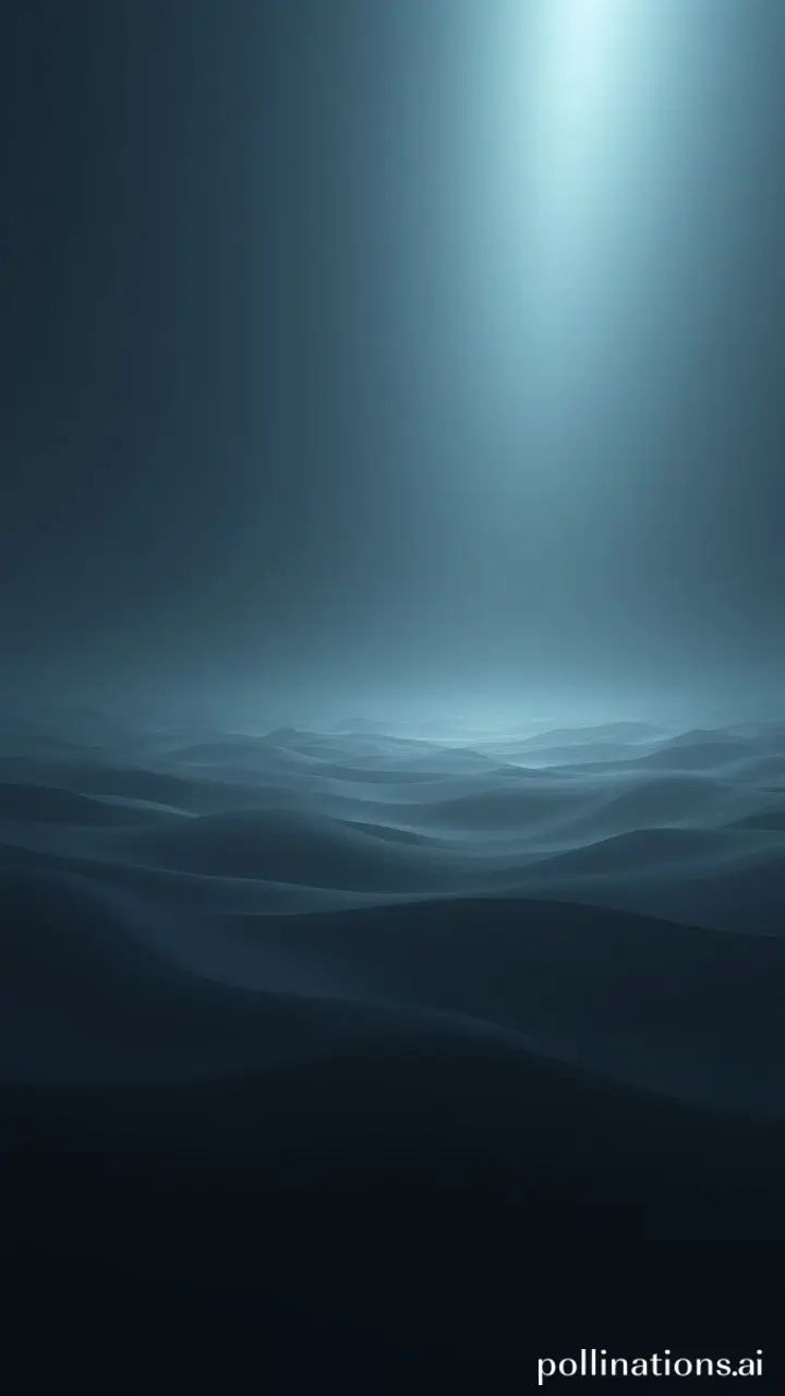 Surreal landscape of an infinite gray and blue void with long shadows.