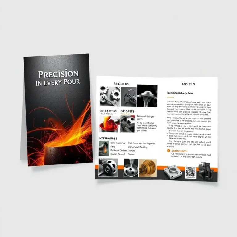Visiting card designs for casting manufacturing with industrial elements and folding concepts.