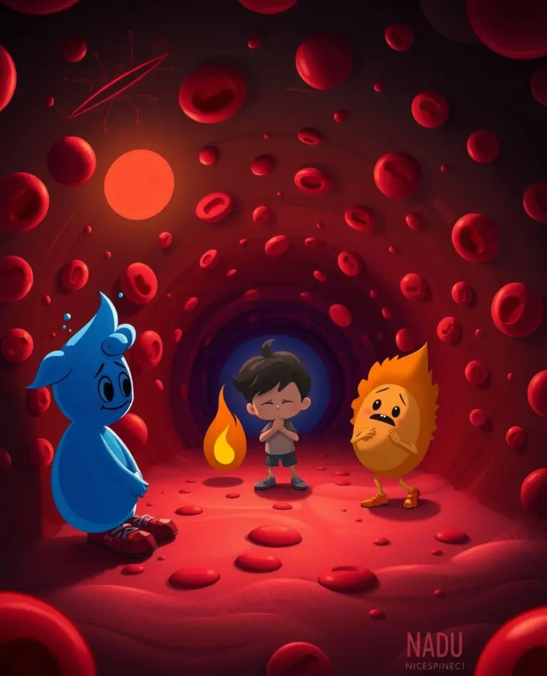 Cartoon characters in a bloodstream.