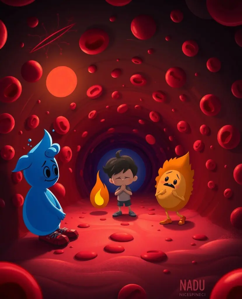 Cartoon characters in a bloodstream.