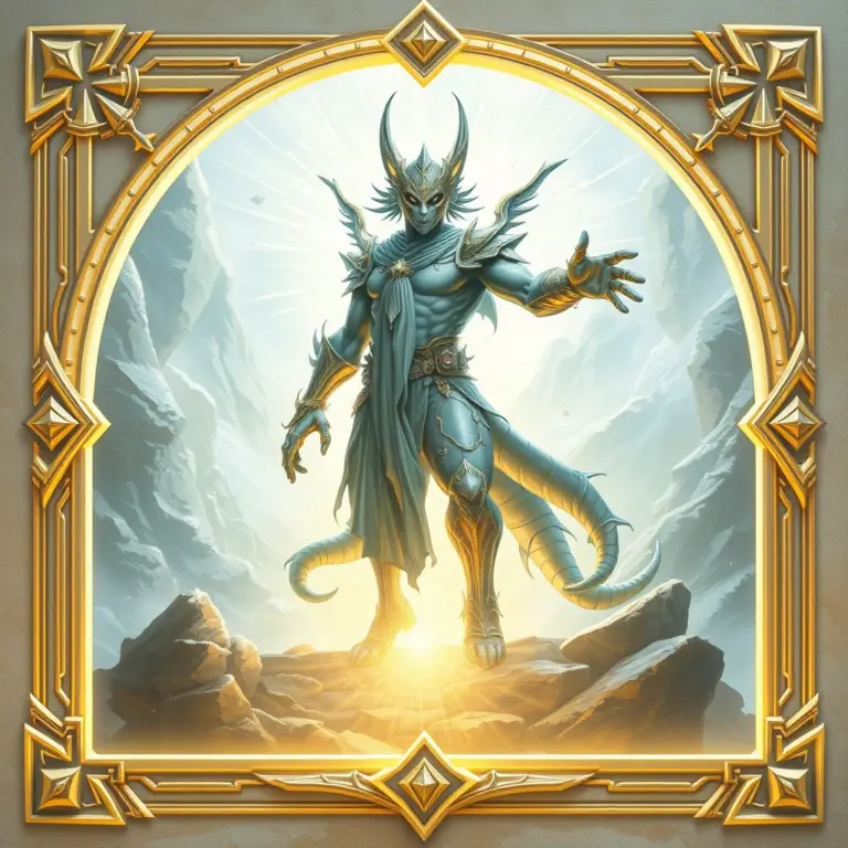 Collectible card art of a guardian creature at a portal.