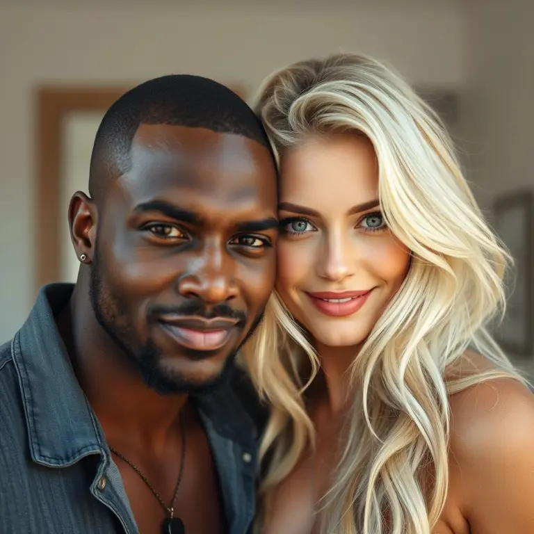 Portrait of a blonde white woman and a Black man.