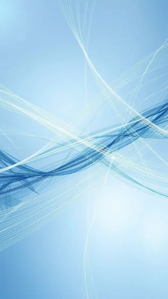 Abstract artwork with sharp, intersecting lines in blue and white.