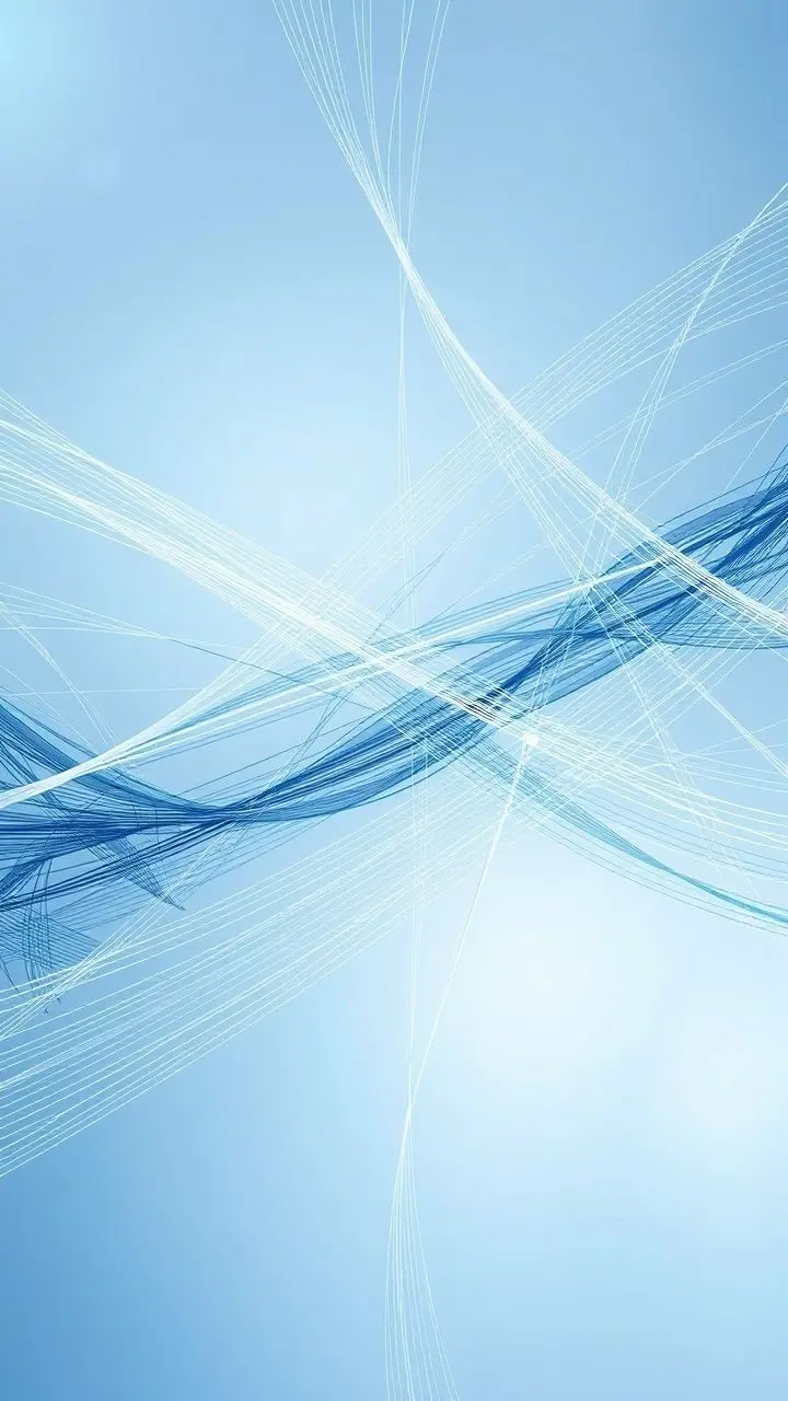 Abstract artwork with sharp, intersecting lines in blue and white.