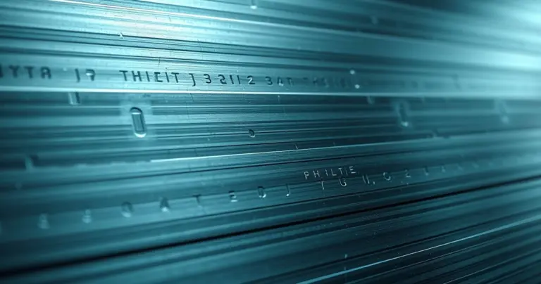 Close-up of layered metal surface with fine engravings.