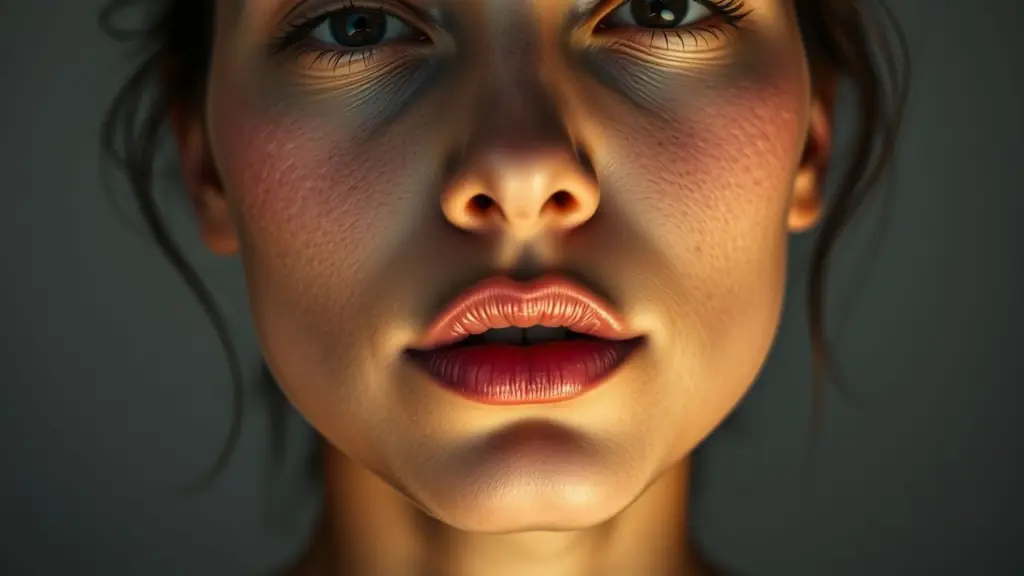 Close-up portrait of a human face with soft lighting.