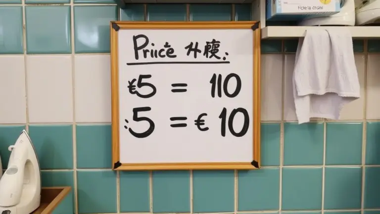 Price board near ironing station