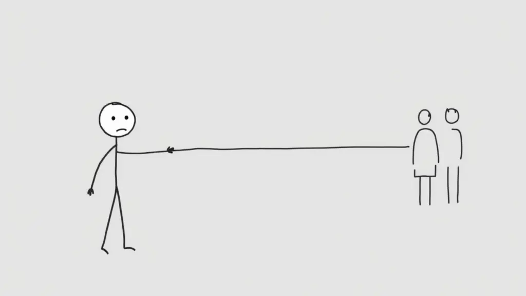Stick figure drawing a line to another figure, MS Paint style, gray background.