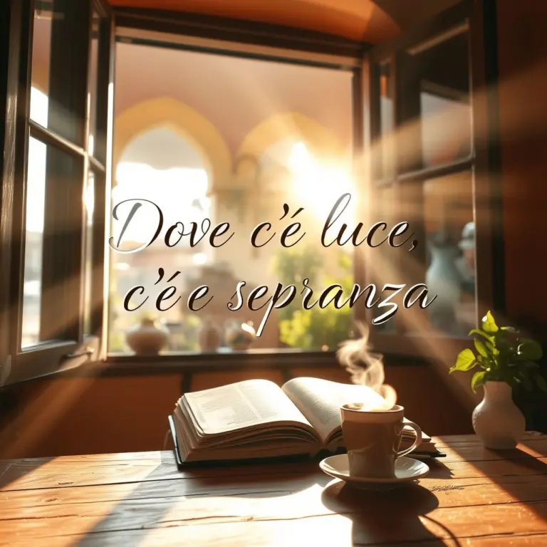 Cozy Italian room with sunlight and the phrase 'Where there is light, there is hope'.
