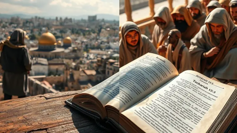 Split image showing a news headline about Jerusalem and an open Bible with highlighted scripture.