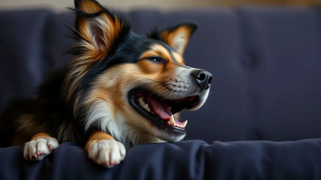 A dog laughing.