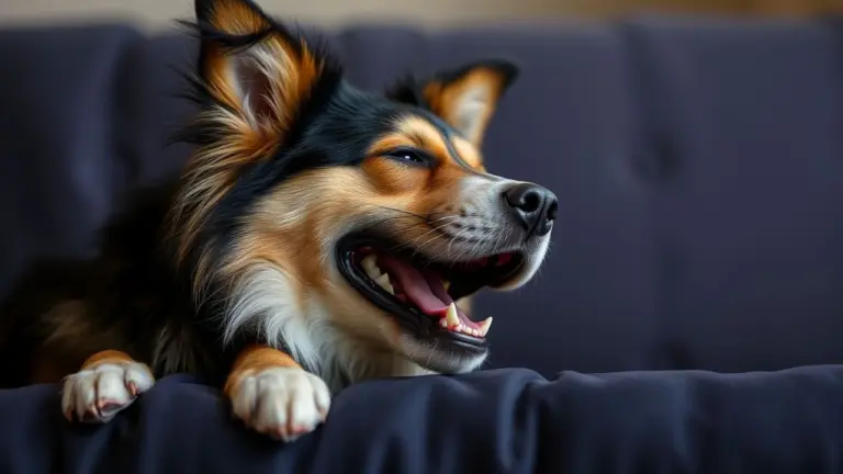 A dog laughing.