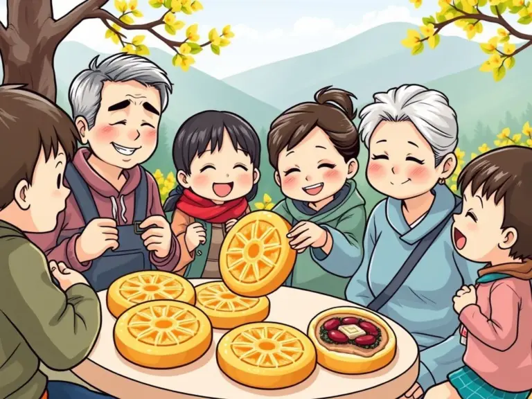 Chibi family enjoying Taiwanese wheel cakes after a hike.