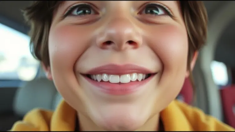 Close-up of a smiling face with bright, sparkling eyes.