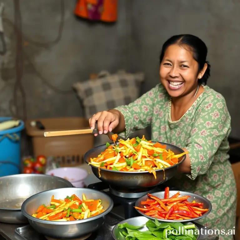 Person cooking a colorful meal.