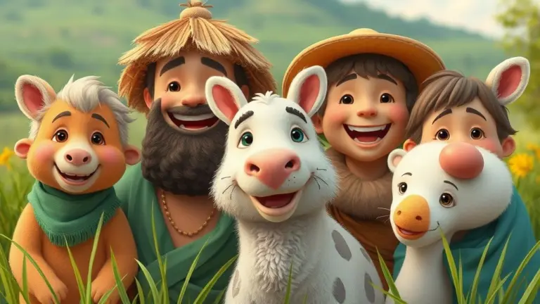 Happy villagers and animals.