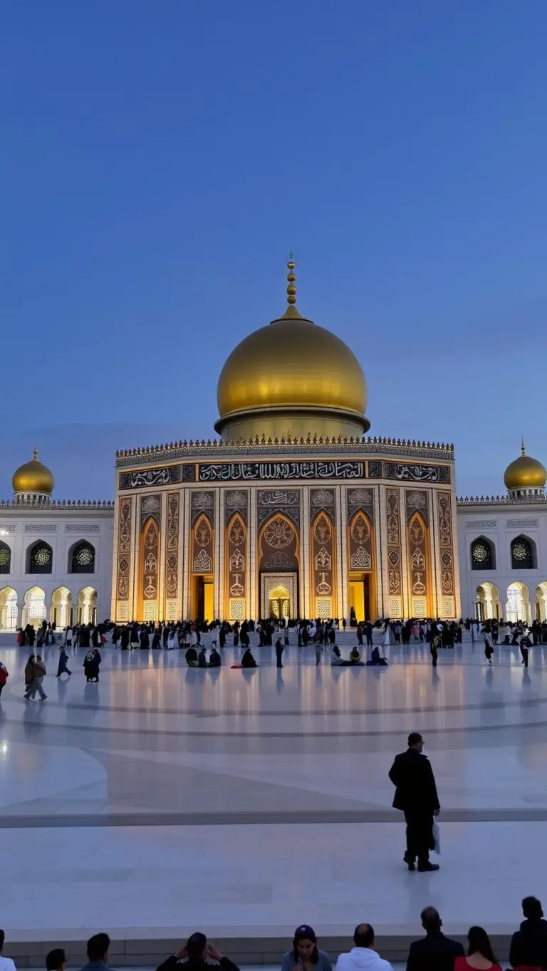 The Kaaba, a cubical building in Mecca.