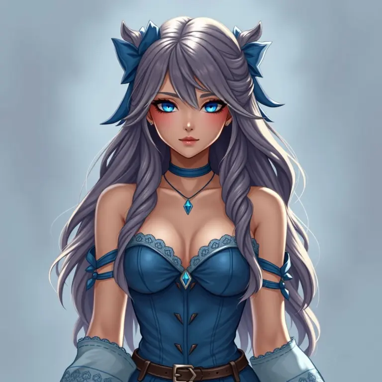 Katalina from Granblue Fantasy in a blue babydoll.