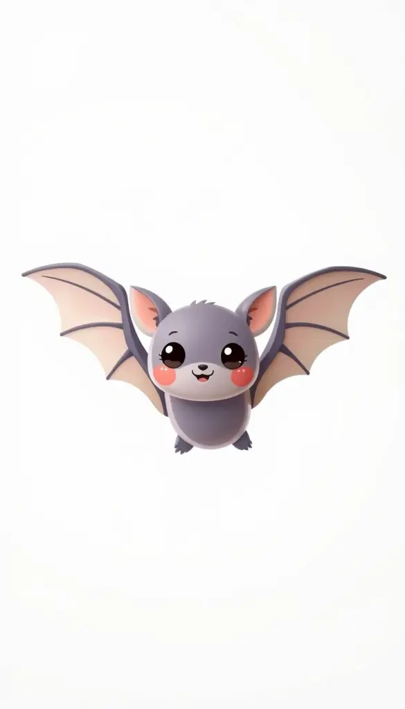 Kawaii bat flying on white background.