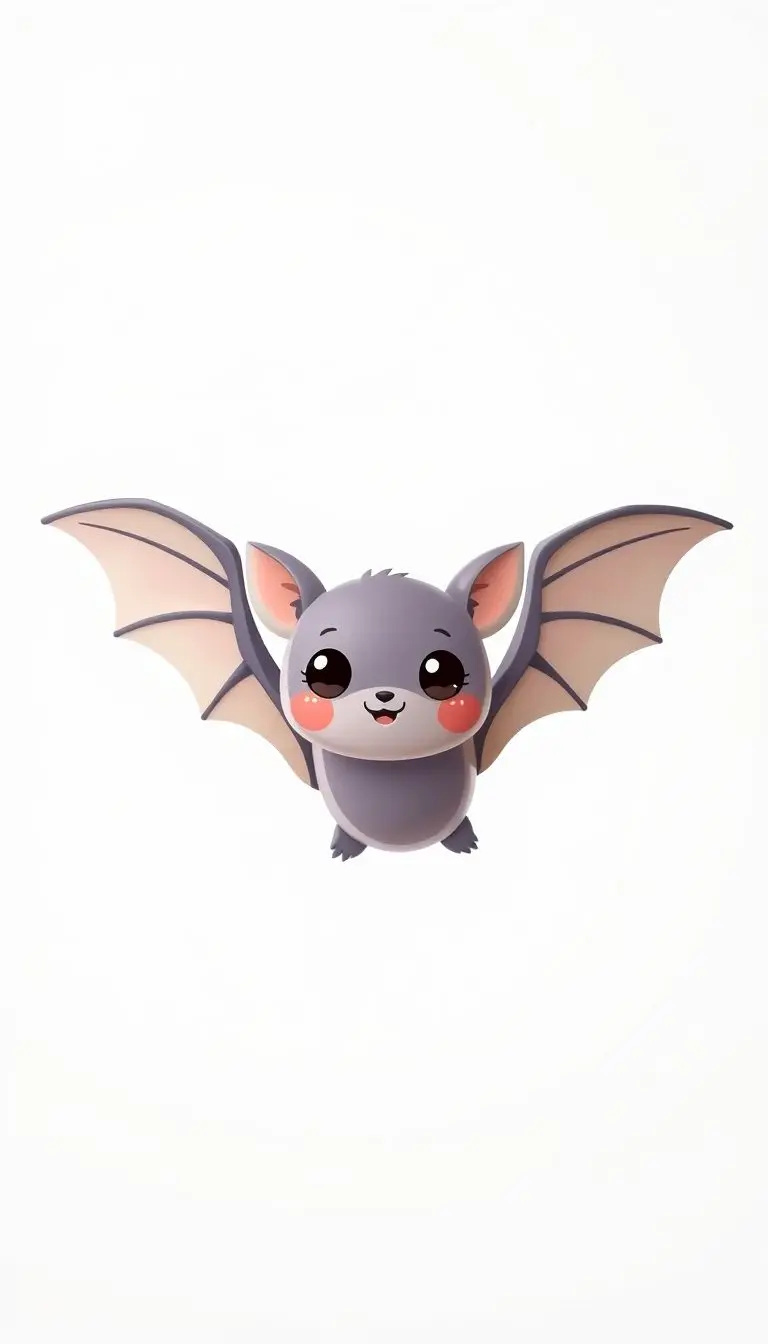 Kawaii bat flying on white background.