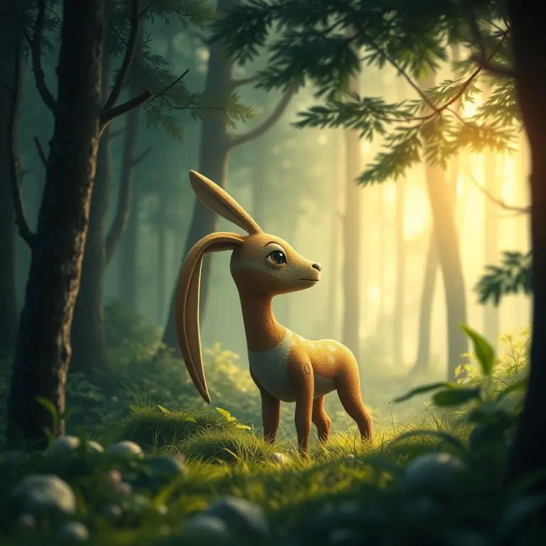 AI character with long ears in a forest, looking out kindly.