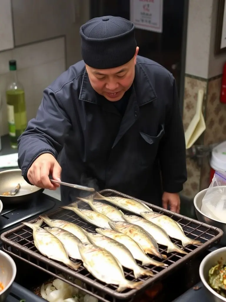 Lao Tzu grilling small fish.