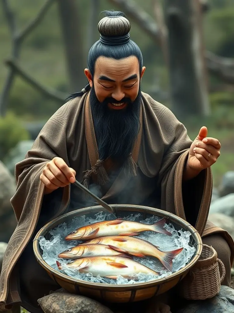 Lao Tzu cooking small fish